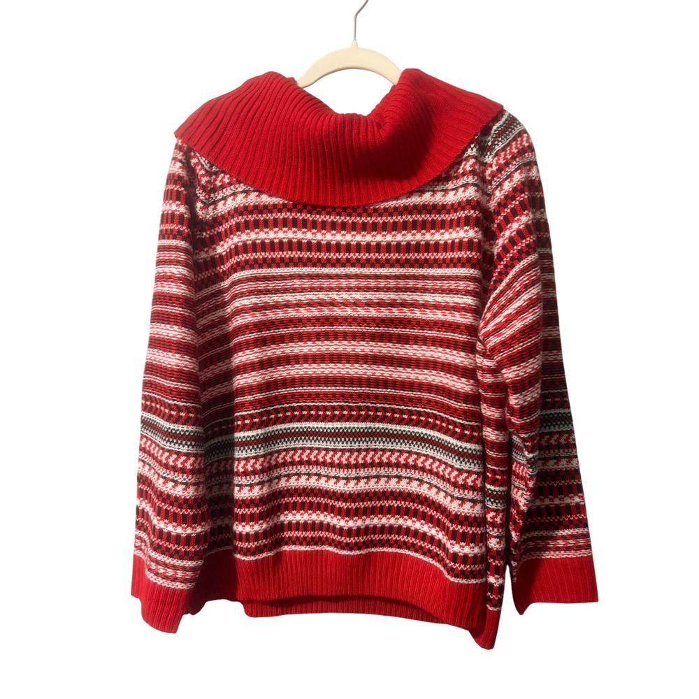 Lane‎ Bryant Women Red White Black Striped Cowl Neck Sweater 18 20 Plus Size